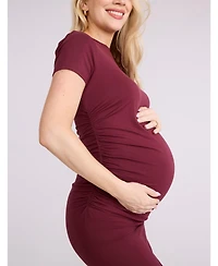 Motherhood Maternity Crewneck Short Sleeve Side Ruched Bodycon Mini Dress