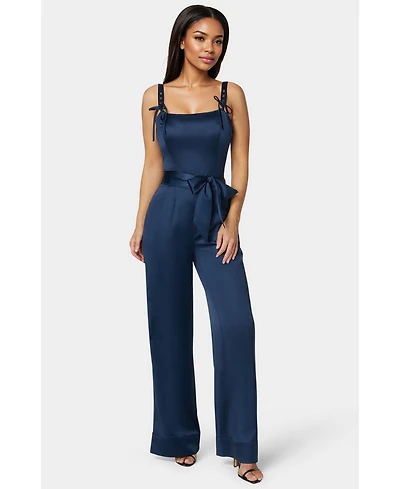 Bebe Women's Luxe Satin Ultra Wide Leg Jumpsuit