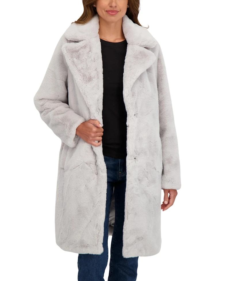 Sebby Collection Women's Faux Fur Notch Collar 3/4 Coat