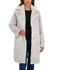 Sebby Collection Women's Faux Fur Notch Collar 3/4 Coat