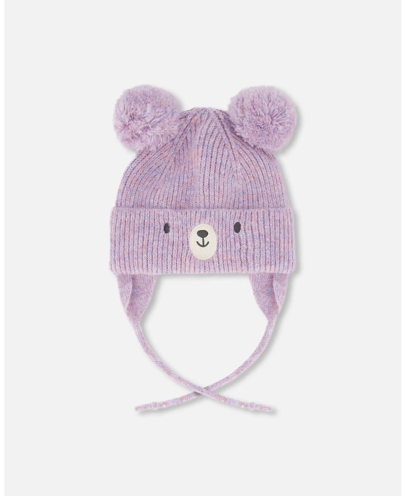 Deux par Baby Girl Lined Knit Hat with Pompoms Purple Gray - Baby|Toddler