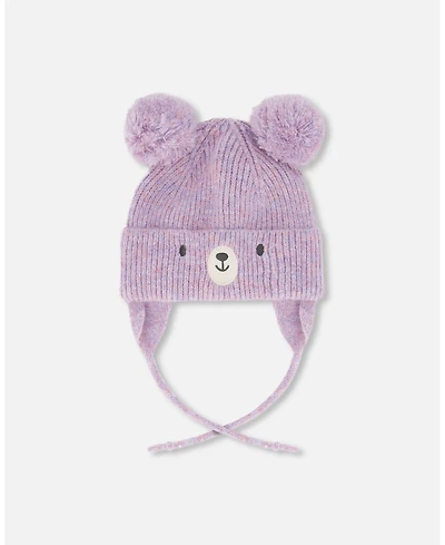 Deux par Baby Girl Lined Knit Hat with Pompoms Purple Gray - Baby|Toddler