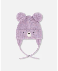 Deux par Baby Girl Lined Knit Hat with Pompoms Purple Gray - Baby|Toddler