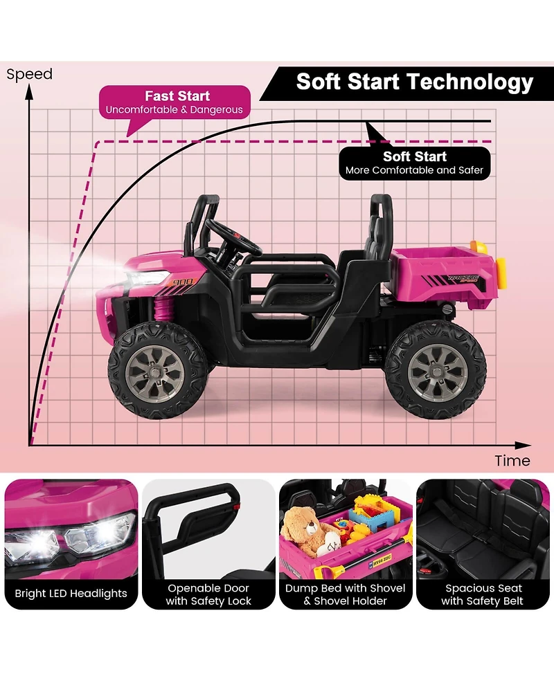 2-Seater Kids Ride-On Dump Truck with Dump Bed and Shovel - Pink