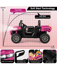 2-Seater Kids Ride-On Dump Truck with Dump Bed and Shovel - Pink