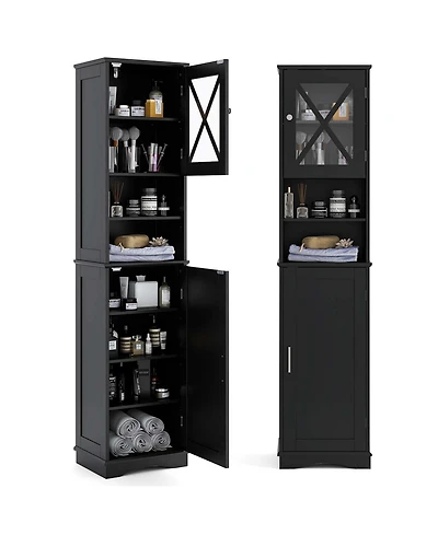 Costway 67" Tall Bathroom Cabinet Freestanding Storage with 5 Adjustable Shelves
