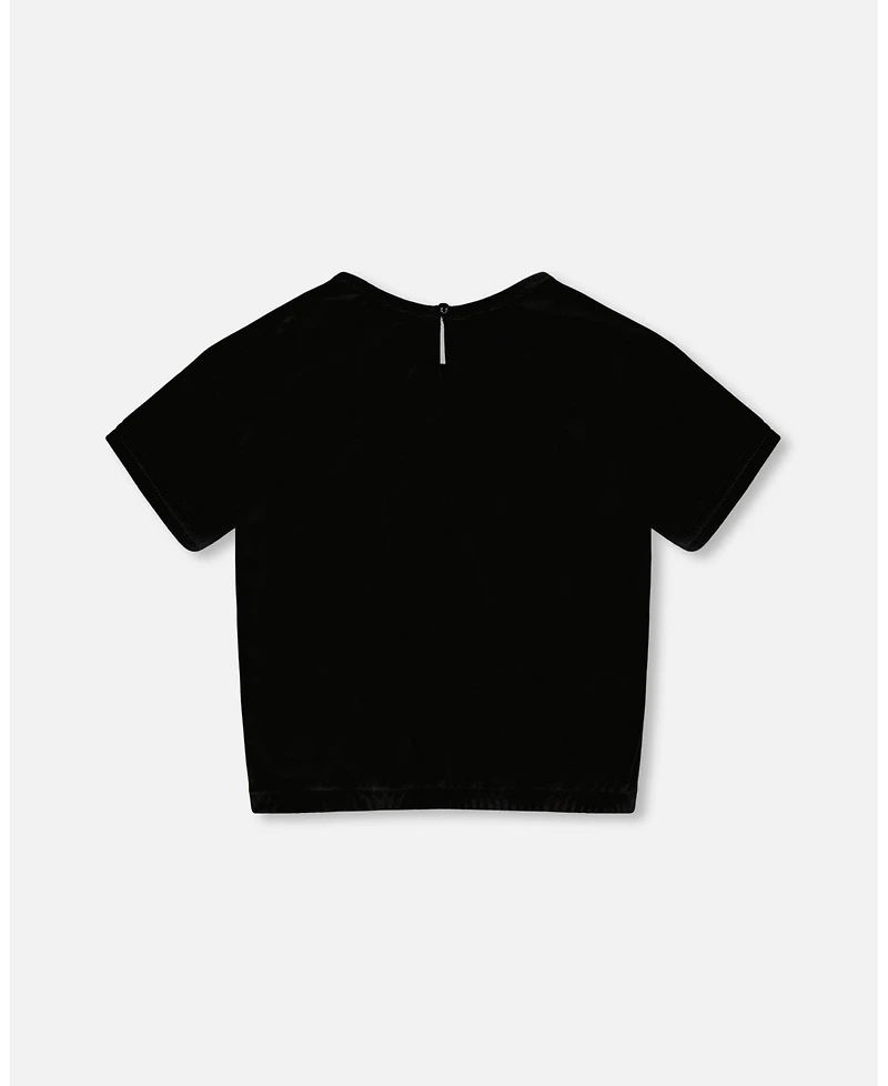 Deux par Girl Short Sleeve Stretch Velour Top Black