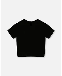 Deux par Girl Short Sleeve Stretch Velour Top Black