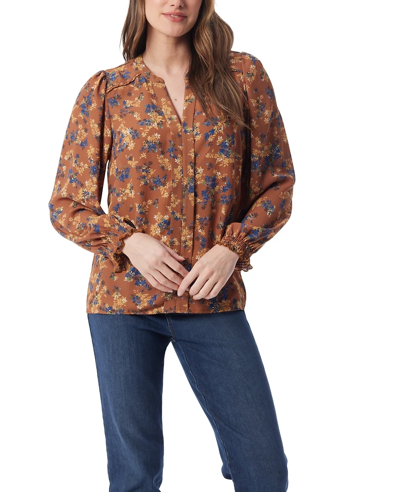 Gloria Vanderbilt Women's Danika Pleated Peasant Long Sleeve Top