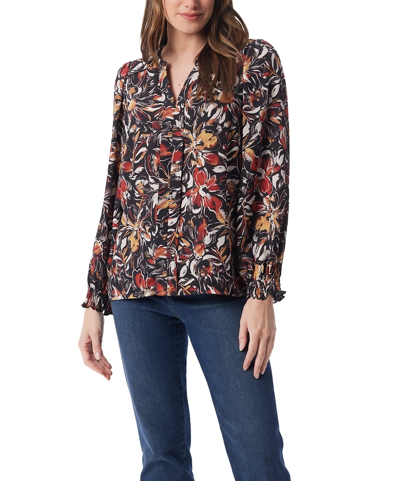 Gloria Vanderbilt Women's Danika Pleated Peasant Long Sleeve Top