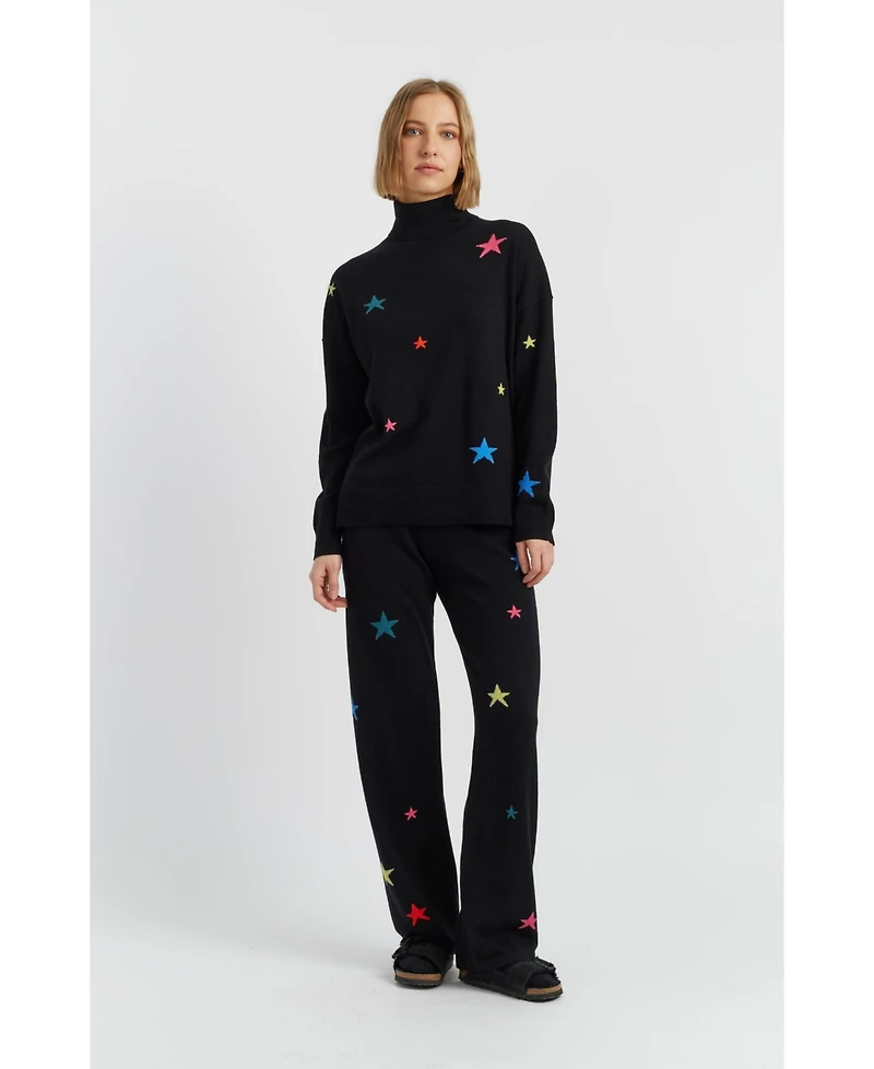 Chinti & Parker Women's Wool Cashmere Star Wide-Leg Track Pants