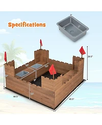 Kids Wooden Sandbox with Bottom Liner and Red Flags