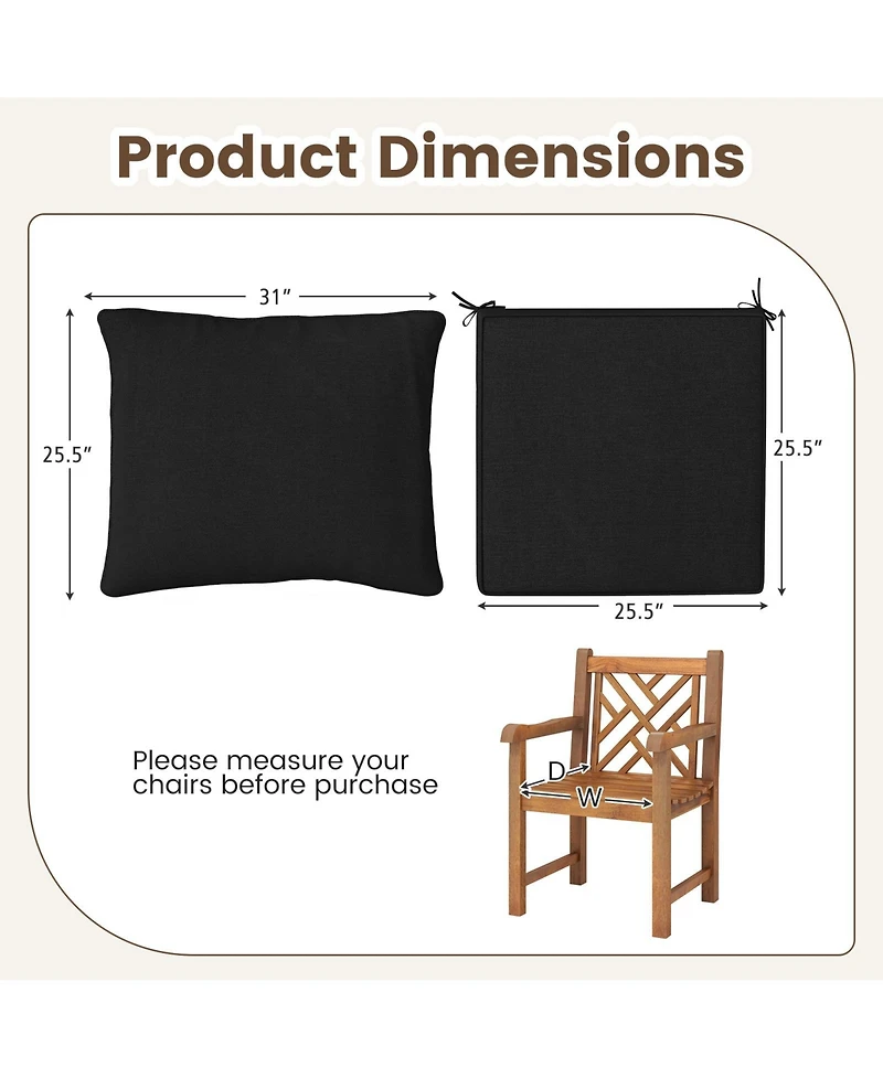 Gymax 2PCS Deep Seat Chair Cushion Pads Set Indoor/Outdoor w/ Rope Belts