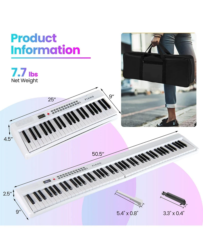 88 Key Folding Piano Keyboard with Wireless Midi Dual Speakers 1000 Timbres