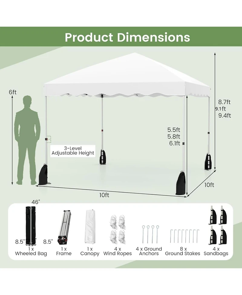 Foldable 10 X 10 Feet Pop up Canopy Tent with Wheeled Bag