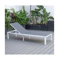 LeisureMod Marlin Patio Chaise Lounge Chair With White Aluminum Frame