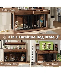 Casainc 55.1" kitchen Cabinet Dog Crate Cage Table with 2 Storage Drawers and Shelves