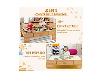 Kids Double-Sided Wooden Train Table Playset with Storage Drawer