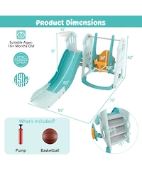 Toddler Slide and Swing Set with Extra-Long Slide, Height Adjustable Swing, Basketball Hoop, and Climber