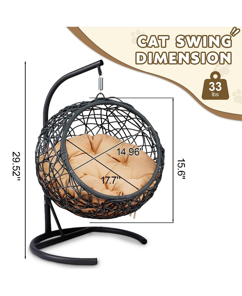 Yellow Cat Swing Bed with Stand and Cushion Indoor Outdoor Hammock for Pets