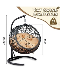 Yellow Cat Swing Bed with Stand and Cushion Indoor Outdoor Hammock for Pets
