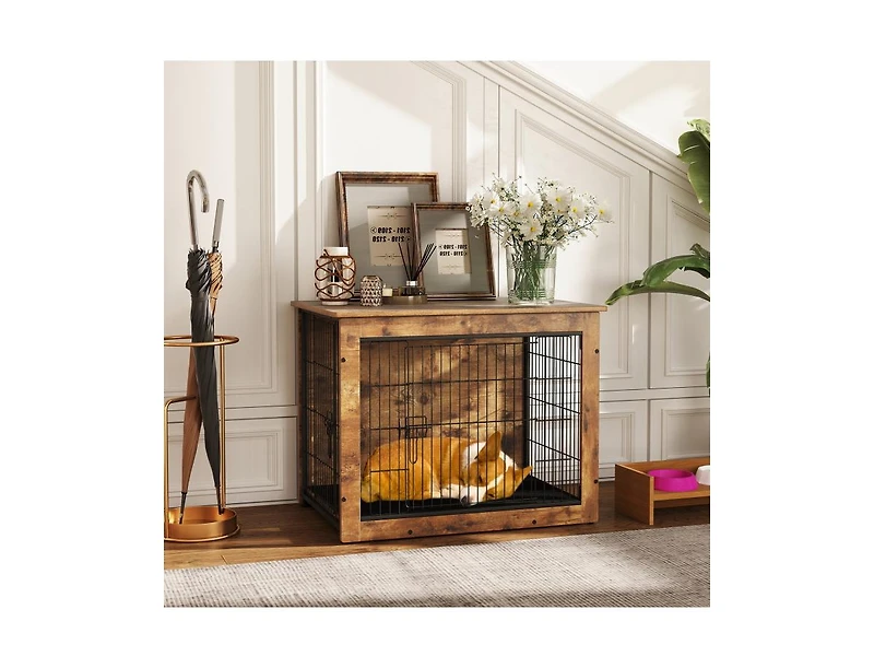 Dog Crate Furniture with Cushion and Double Doors for Small/Medium Dogs