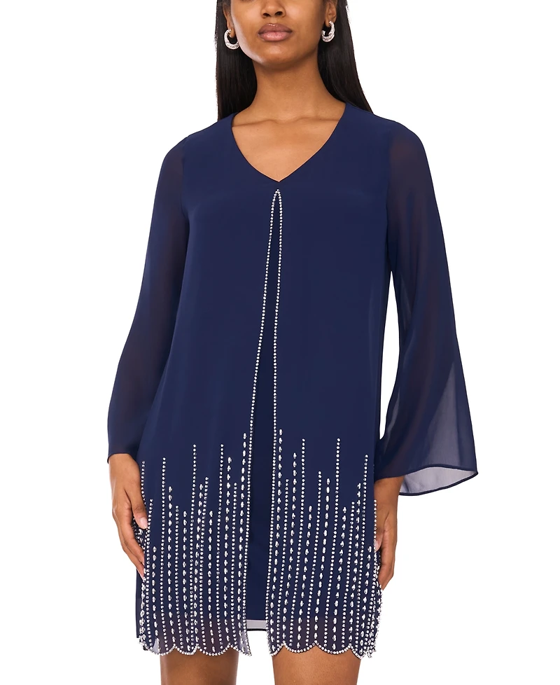 Msk Women's V-Neck Long Sleeve Midi Dress
