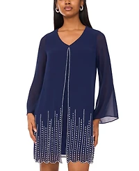 Msk Women's V-Neck Long Sleeve Midi Dress