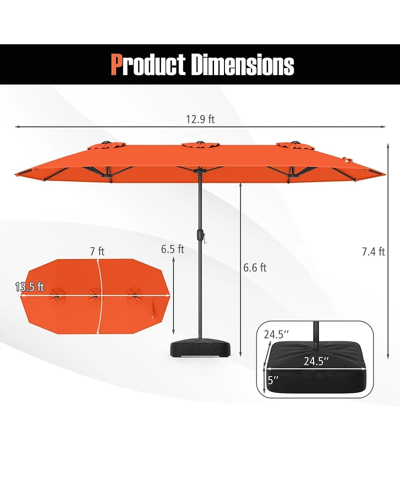 13 Feet Double-Sided Patio Twin Table Umbrella with Crank Handle