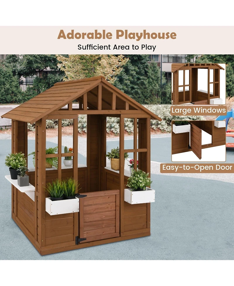 Outdoor Playhouse with Serving Stations and Door for 2+ Years Old
