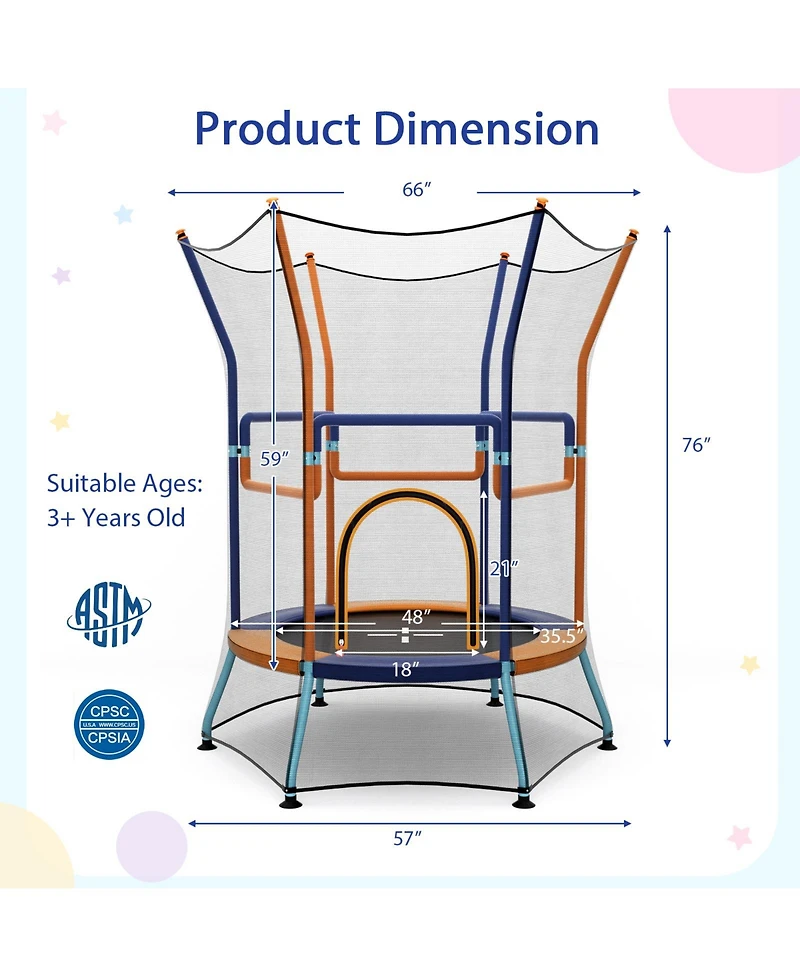 Mini Trampoline for Kids with Safety Enclosure Net and Foam Handles