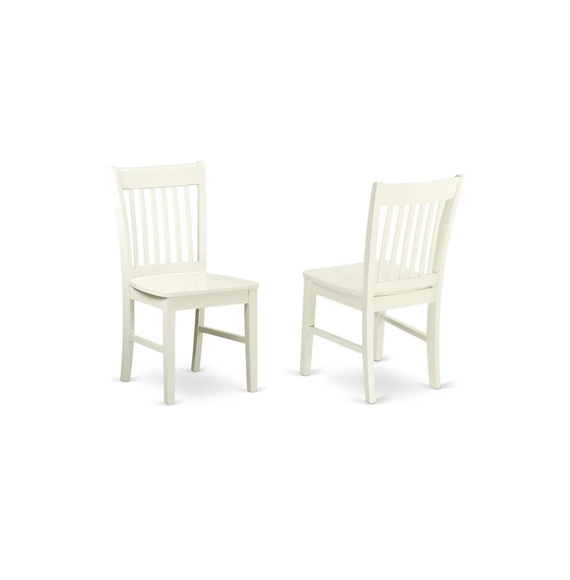 East West Furniture 3 Piece Dining Table Set Consists of 1 Drop Leaves Dining Room Table and 2 Linen White Mid Century Chair with Slatted Back