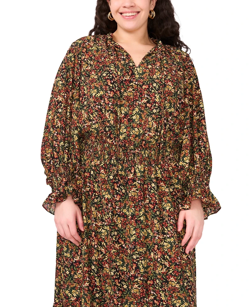 Vince Camuto Plus Long Sleeve Smocked Waist Maxi Dress