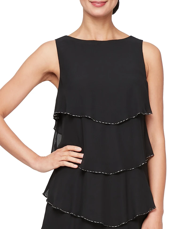 Sl Fashions Women's Boat Neckline Tiered Beads Midi Dress