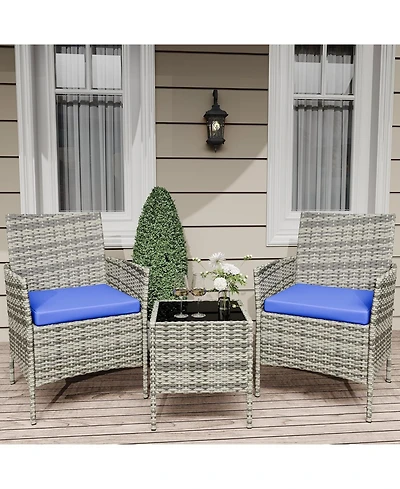 gaomon 3 Piece Grey Pe Rattan Patio Conversation Set with 2 Chairs & Coffee Table, Outdoor Furniture for Patio, Porch, Balcony