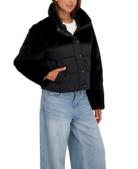 Sebby Collection Women's Short Mix Media Puffer Jacket