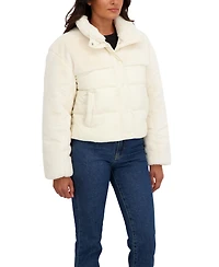 Sebby Collection Women's Short Mix Media Puffer Jacket