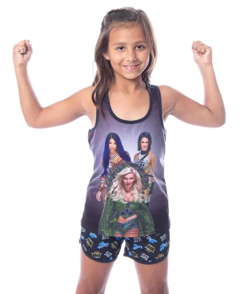 Wwe Girls' Sasha Banks Bayley Charlotte Flair Tank Short Kids 2Piece Pajama Set
