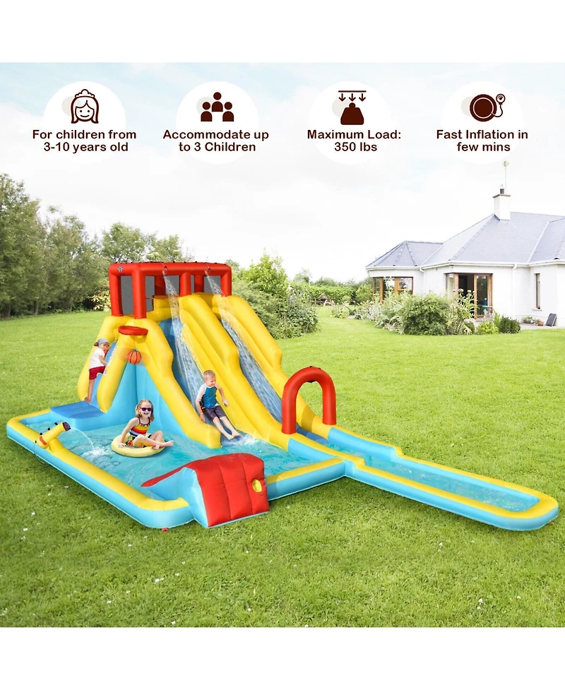 Akiudex Inflatable Dual Slide Water Park Climbing Bouncer with 735W Air Blower