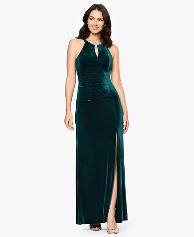 B&A by Betsy and Adam Petite Long Velvet Keyhole Dress