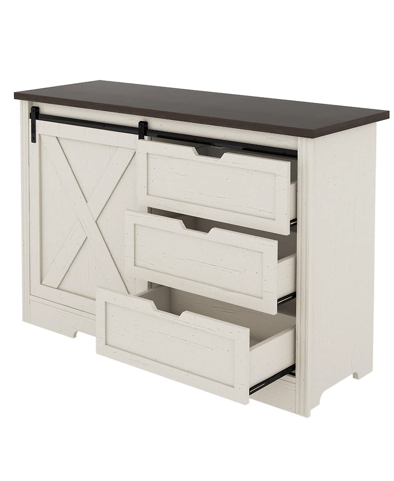 Casainc Storage Cabinet with Silent Sliding Doors and Three Drawers