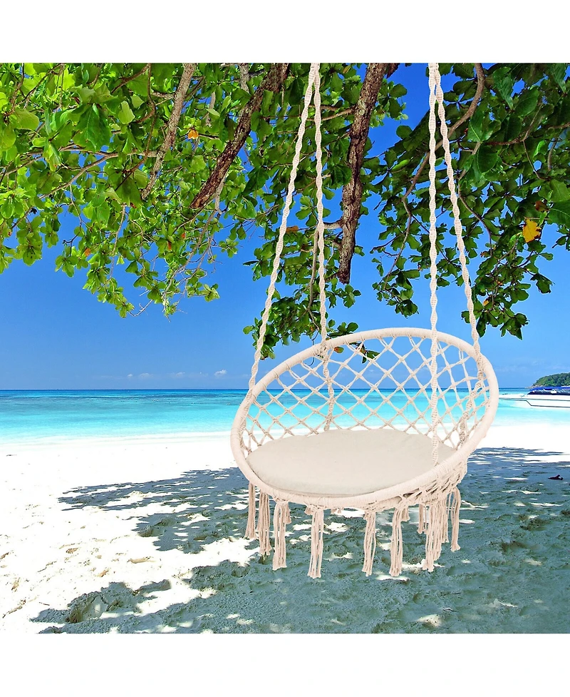 Gymax Hammock Swing Chair with Cushion Hanging Hardware Kit Indoor Outdoor