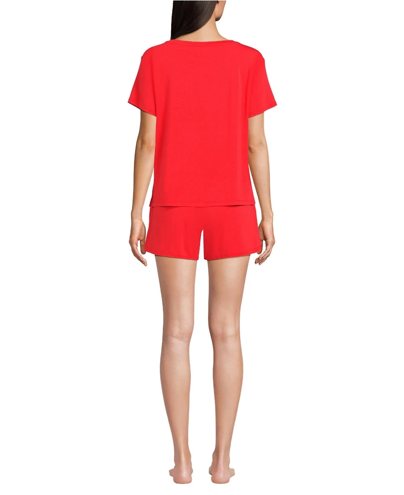 Lands' End Women's Cooling 2 Piece Pajama Set - Short Sleeve Tee and Shorts