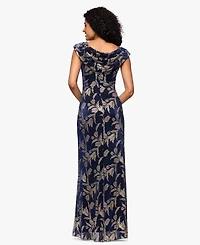 Betsy & Adam Women's Long Foil Crinkle Cowl Neck Dress
