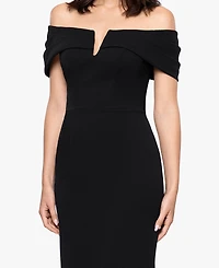 Betsy & Adam Women's Long Scuba Crepe Off-The-Shoulder Dress