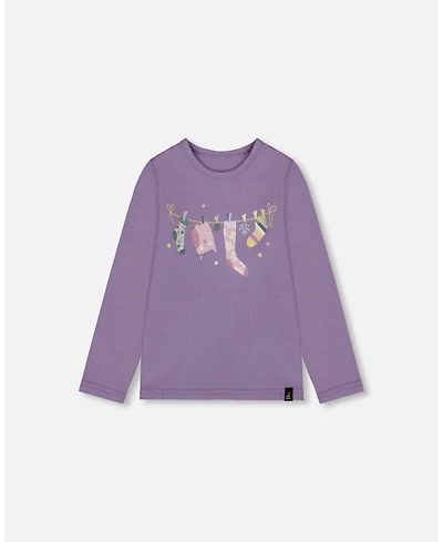 Deux par Big Girls Cotton Jersey Top Purple Gray with Owl
