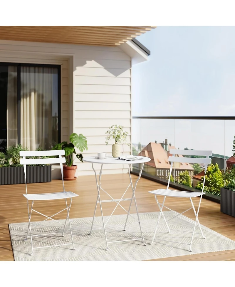 gaomon White 3-Piece Patio Bistro Set, Outdoor Folding Table & Chairs, Weather Resistant, Space Saving for Backyard & Balcony