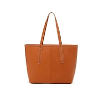 Susu Brown Leather Shoulder Bag Big Work Tote Purse for Women Laptop Handbag with Zipper Closure