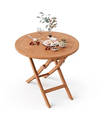 Gymax 31.5-inch Round Outdoor Folding Table Patio Solid Indonesia Teak Dining Table