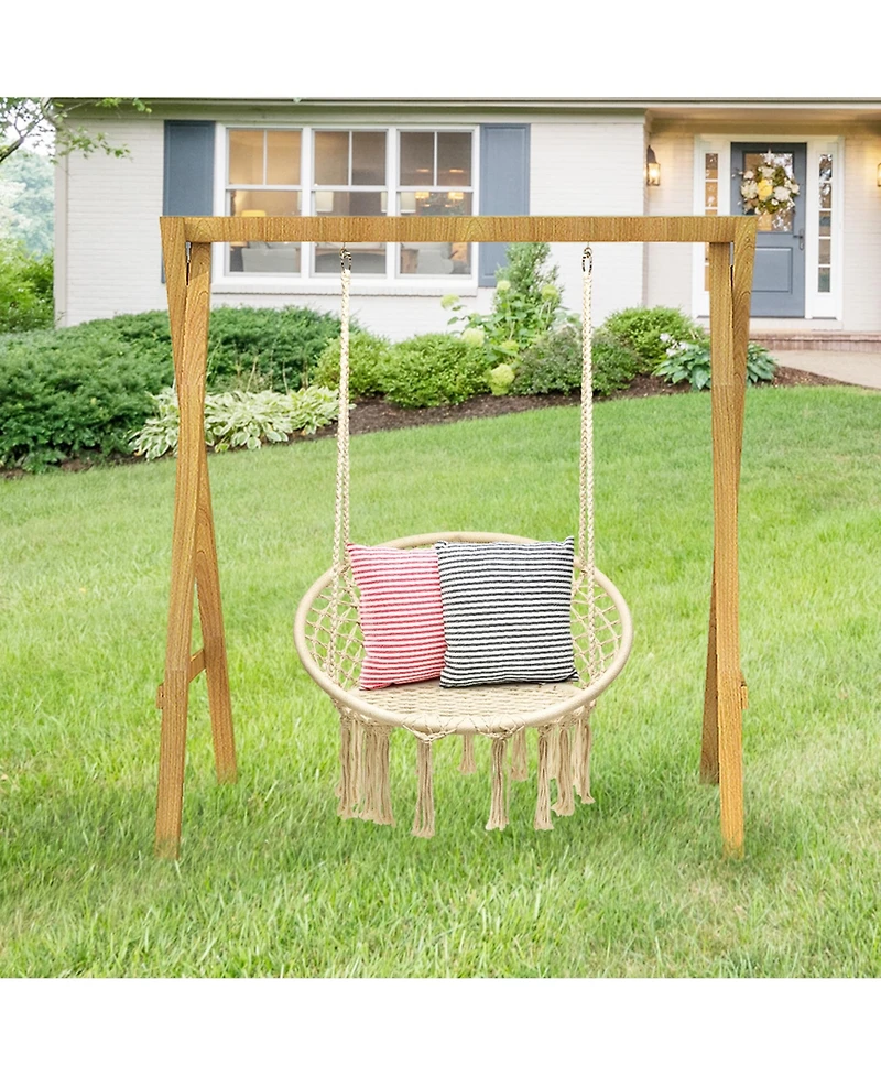 Gymax Hammock Chair Hanging Cotton Rope Macrame Swing Chair Indoor Outdoor